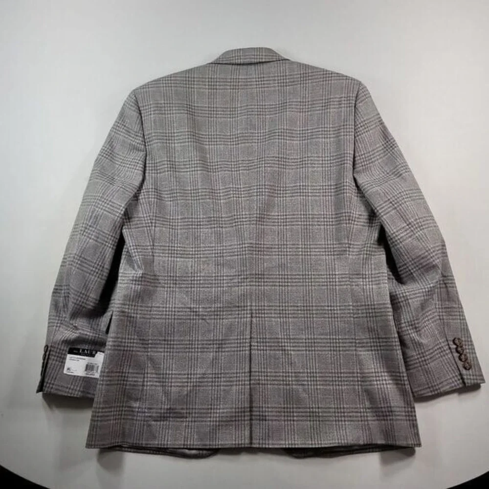 LRL Ralph Lauren Sport Coat Mens 44L 44 Oatmeal Grey‎ Plaid Blazer $295 NEW